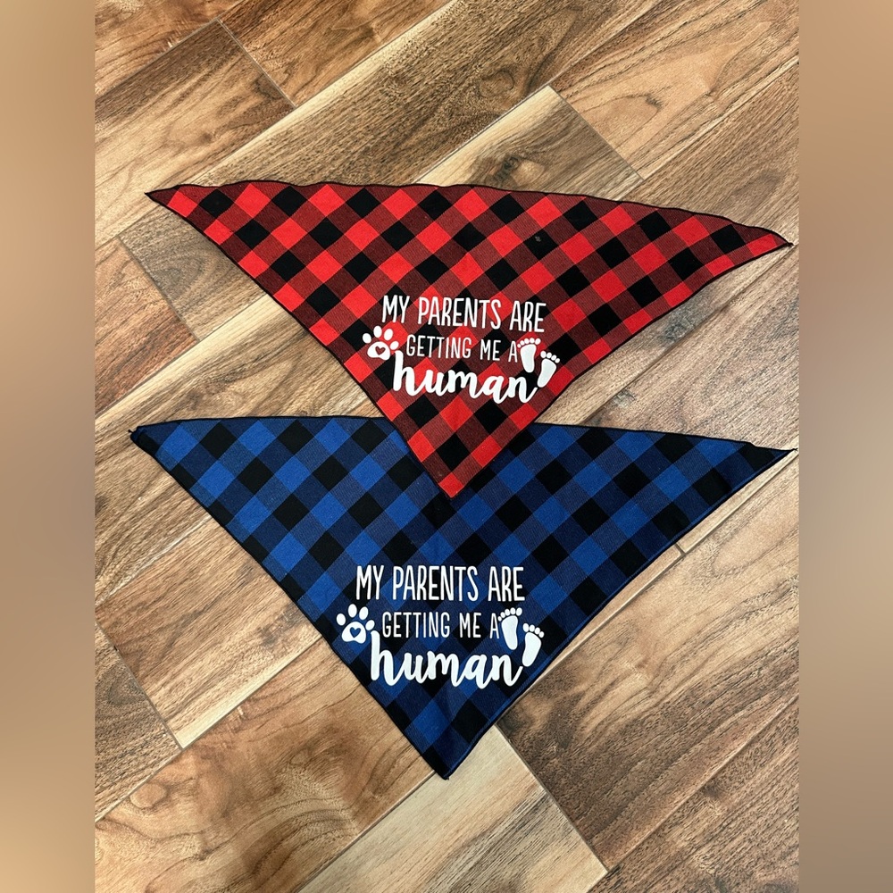 Plaid Pet Bandanas - Red and Blue Pregnancy announcement